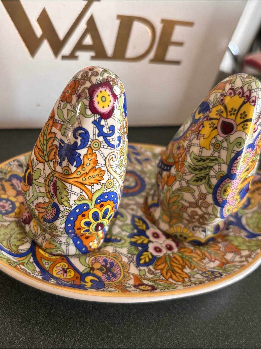 Wade Floral Pattern Porcelain Salt & Pepper Set - Multicolor
